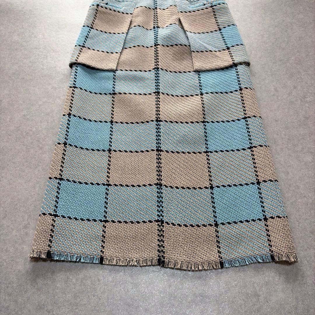 アダムエロペ♡チェックタイトスカート ベルト付き 38 ブルー×ベージュ
