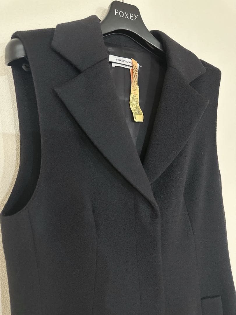 FOXEY カシミアジレ　38 ネイビー　フォクシー　ロングベストカシミヤコート