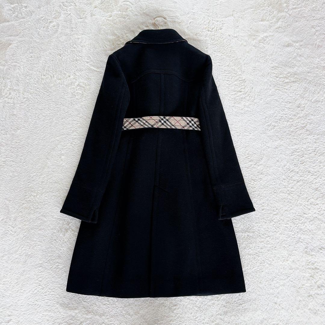 希少✨【バーバリーブルーレーベル】アンゴラウール ノバチェック ロングコート 黒