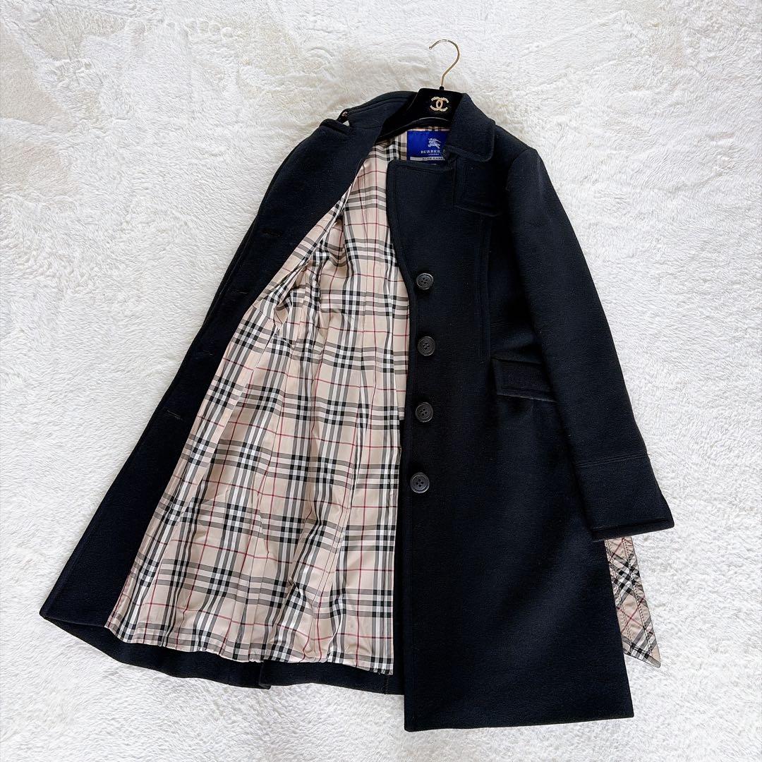 希少✨【バーバリーブルーレーベル】アンゴラウール ノバチェック ロングコート 黒