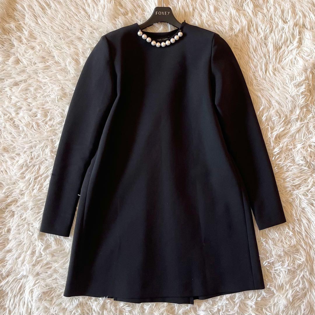 美品✨ ヨーコチャン パール付きドレス ロングスリーブ 近年 ブラック S