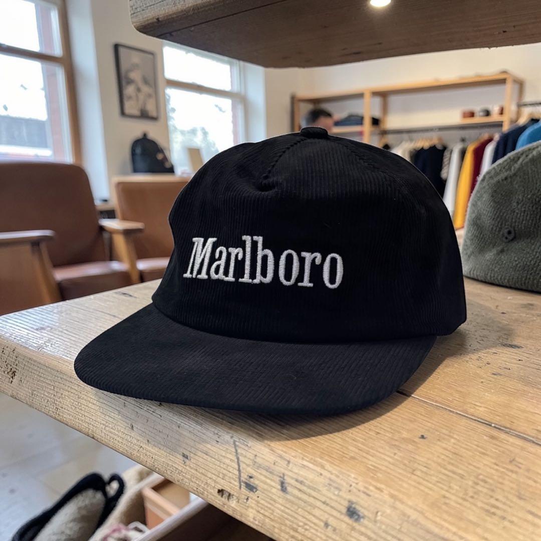 Marlboro CAPマルボロ コーデュロイキャップ ブラック 黒 白刺繍