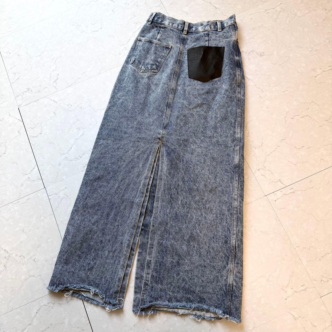 DIANTE デニム ロングスカート 2 スリット ウォッシュ加工 ブルー