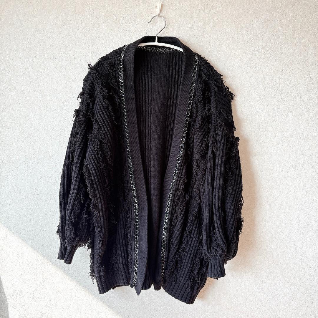 美品⭐️グレースコンチネンタル フリンジ ニット カーディガン チェーン 黒36