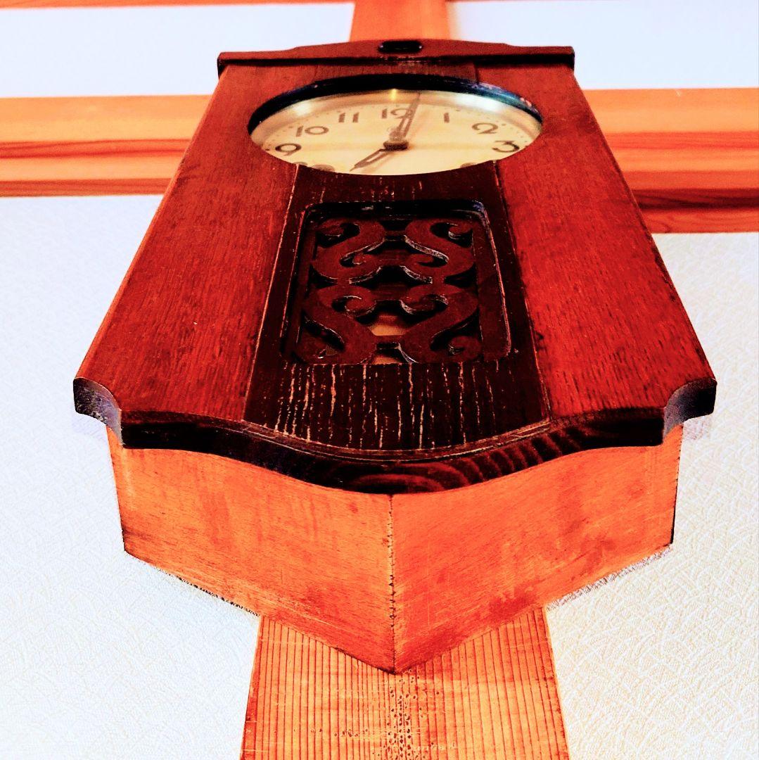 〈完動・美品〉愛知時計電機製　昭和モダン　小型ゼンマイ式振り子時計　古時計