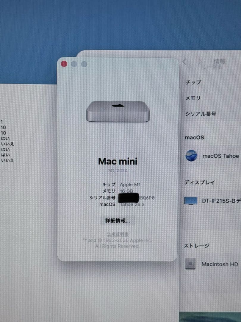 Apple Mac mini M1 16GB 512GB 動作確認済み