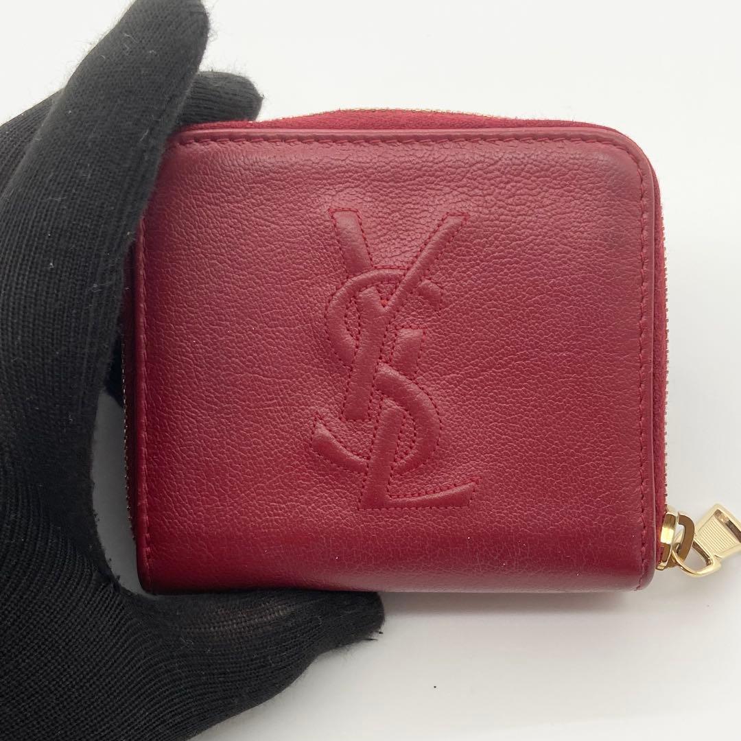 極美品　イヴサンローラン　折り財布　YSL ゴールド金具　レザー　レッド