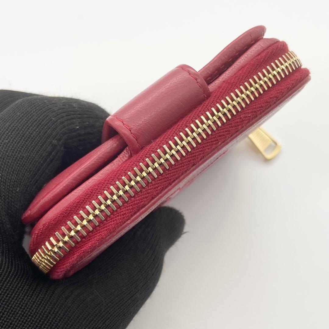 極美品　イヴサンローラン　折り財布　YSL ゴールド金具　レザー　レッド