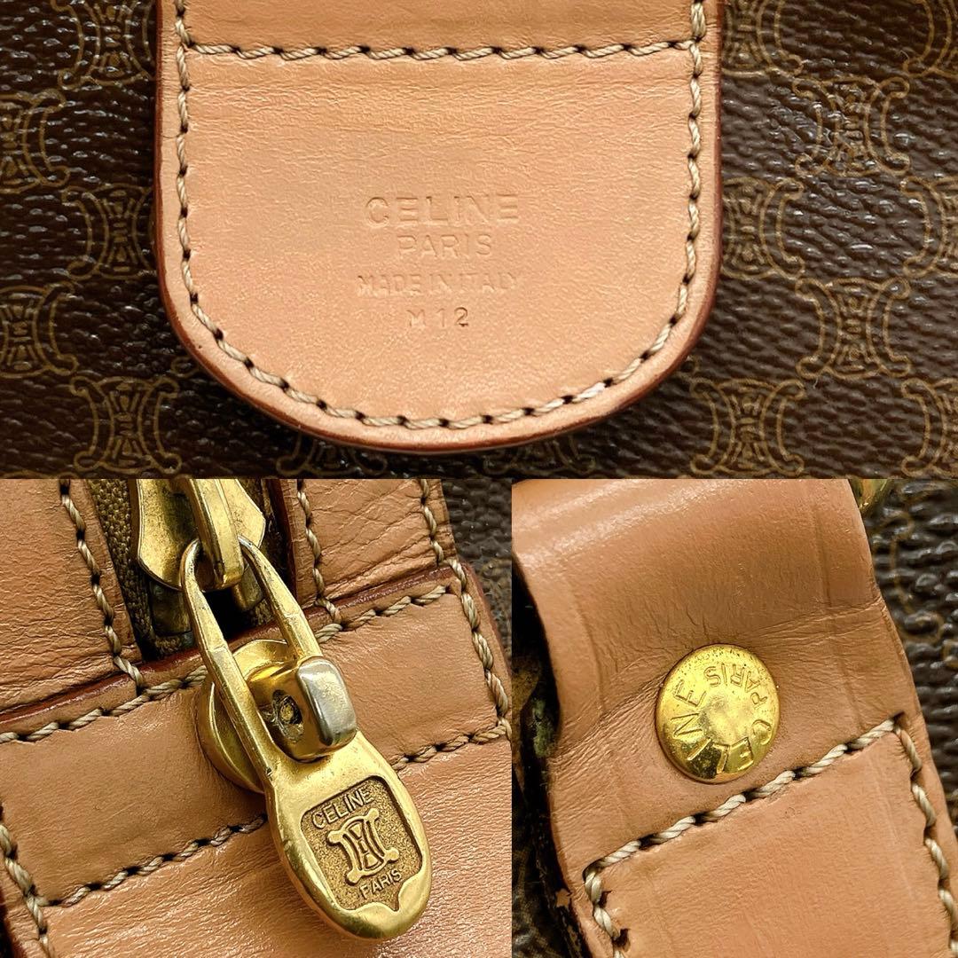 【CELINE】ボストンバッグ　マカダム柄　ゴールド金具　PVC ダークブラウン