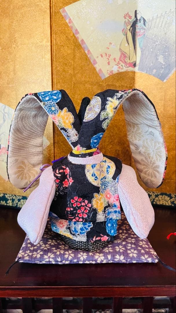 ねこのこになります！おばあちゃんのハンドメイド　着物うさぎ人形ペアセット