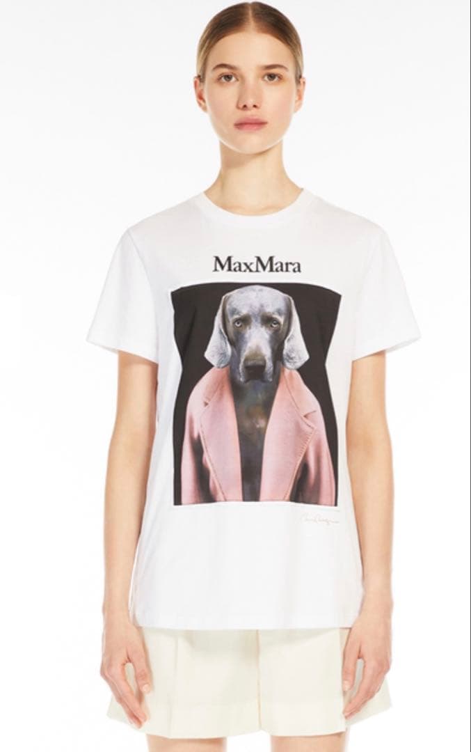 【新品未使用タグ付‼️】MAX MARA 大人気コットン 犬　Tシャツ　ピンク　S