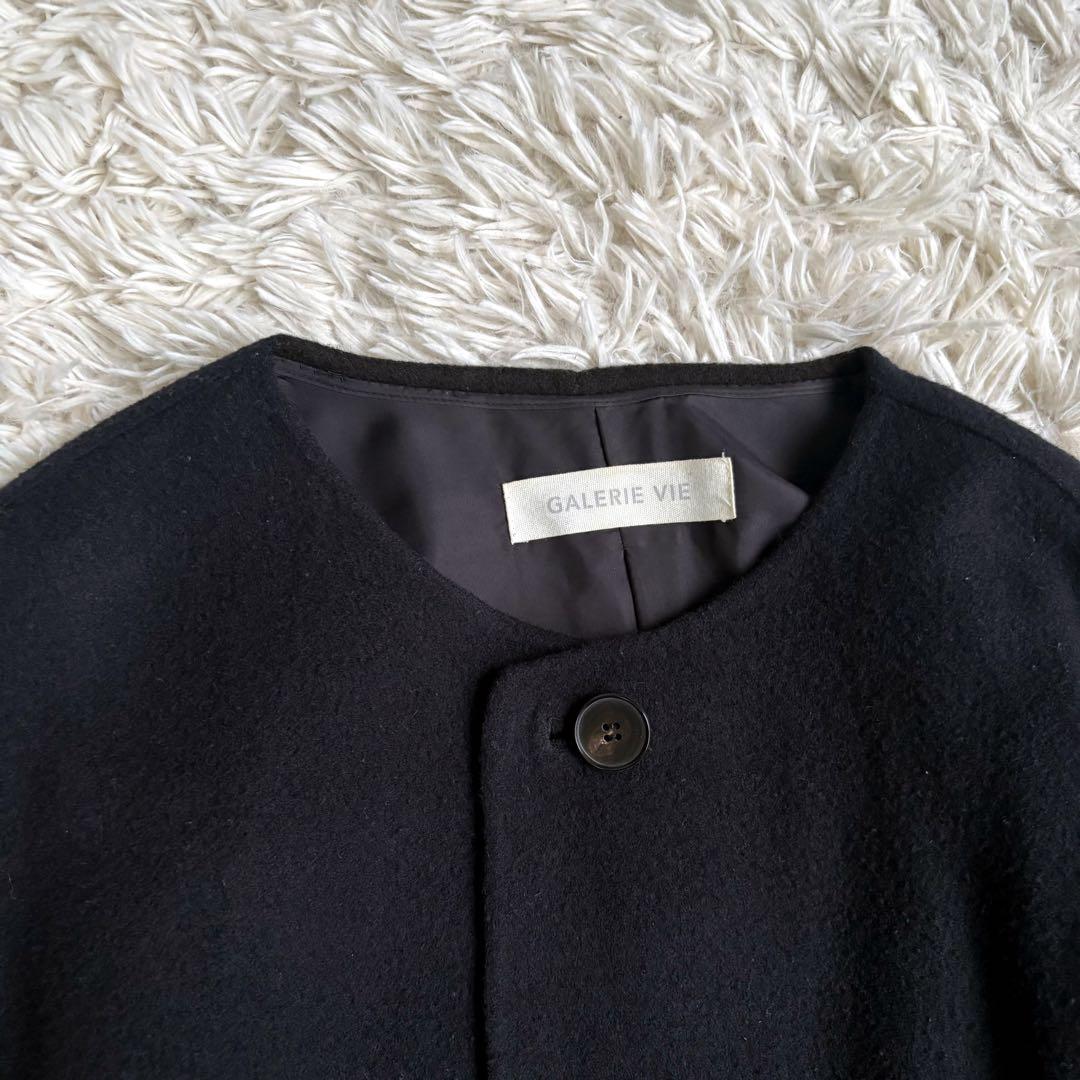 GALERIE VIE ノーカラーコート カシミヤ100％ ブラック S