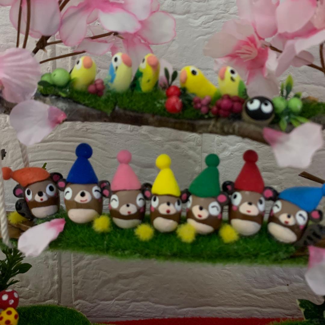 どんぐりアート♡インコちゃん5羽添え春のオブジェ♡