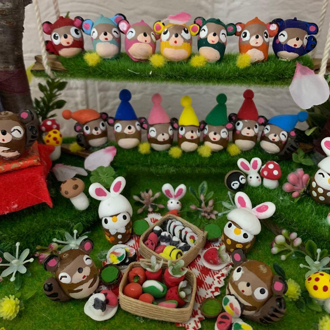 どんぐりアート♡インコちゃん5羽添え春のオブジェ♡