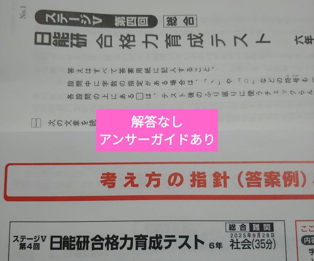 日能研6年 2025年度 育成テスト・季節講習テストセット4科1年分