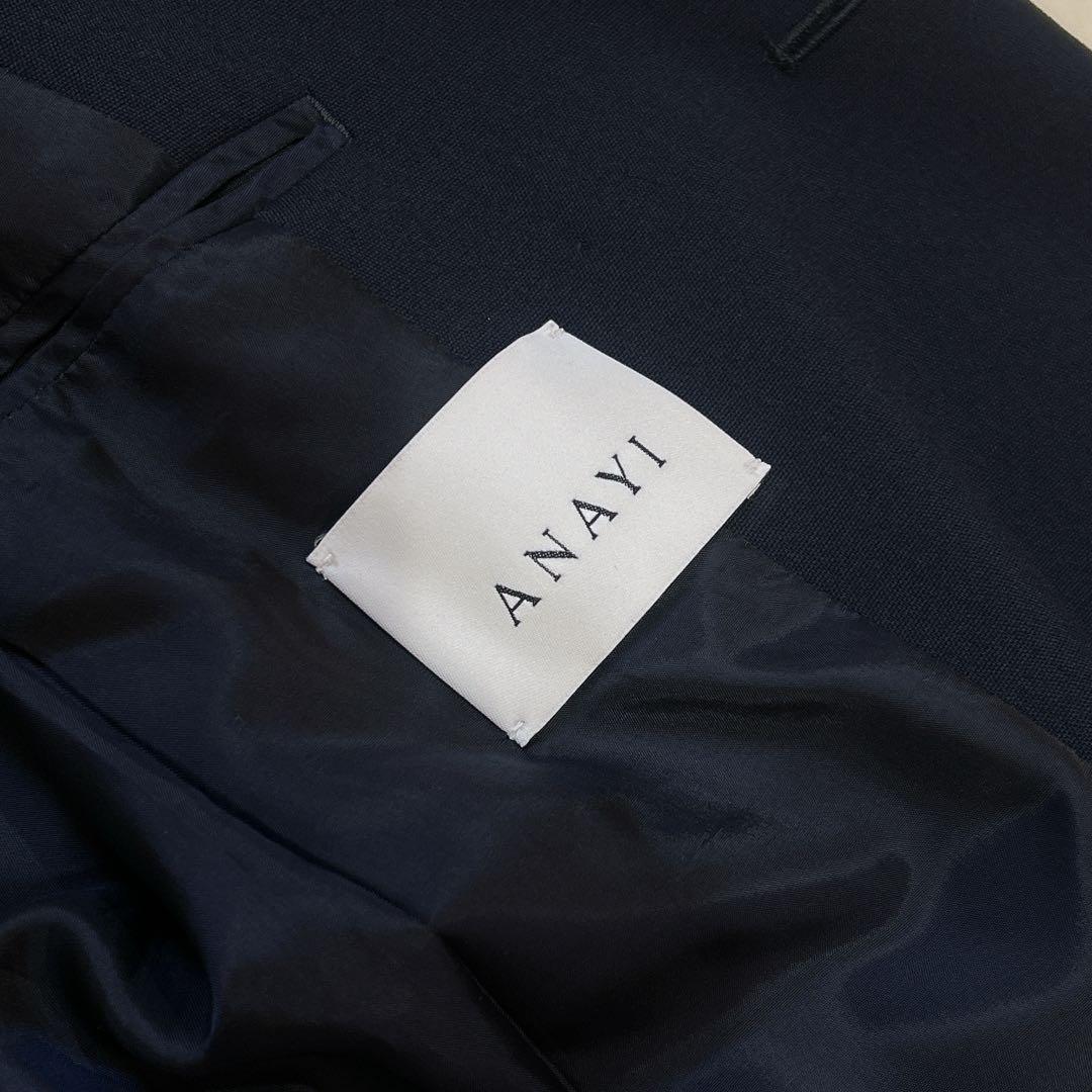 美品 ANAYI アナイ オックスストレッチダブルジャケット 金ボタン 紺ブレ