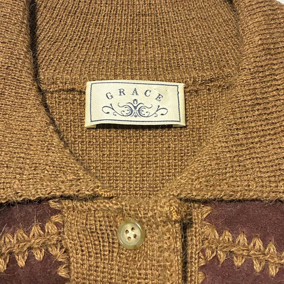 80s vintage アルパカ×ラビットファー ウエスタン風ニットジャケット
