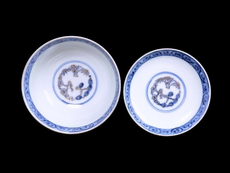 大聖寺伊万里　金襴手　団龍紋に花の図　蓋茶碗　C676AS-fbmt