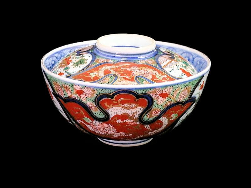 大聖寺伊万里　金襴手　団龍紋に花の図　蓋茶碗　C676AS-fbmt