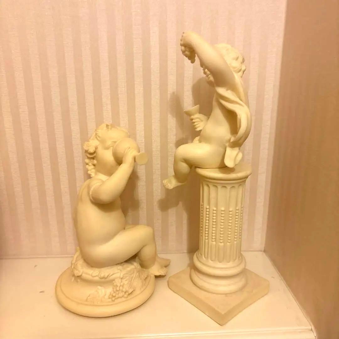 大理石彫刻　エンジェル　ぶどう　ワイン　アンティーク