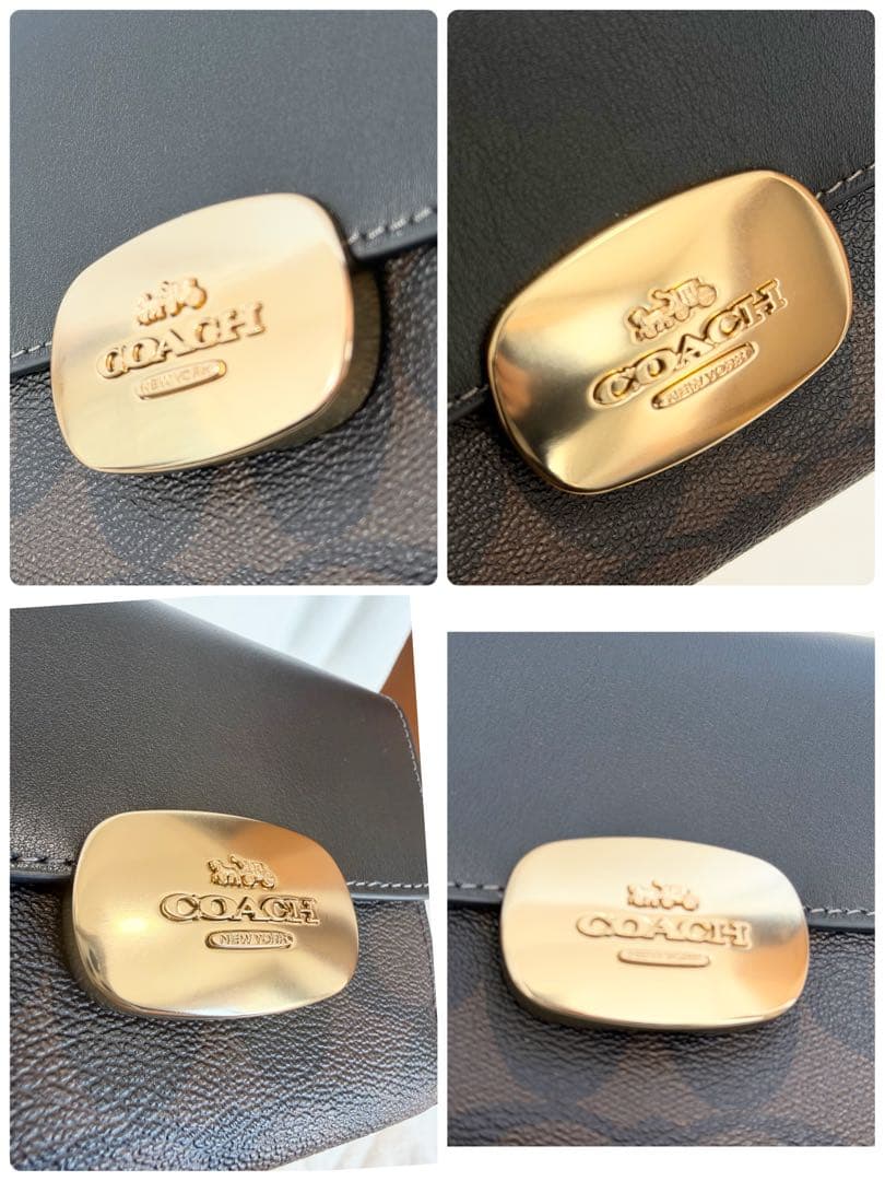 美品COACH 二つ折り財布 シグネチャー ミニウォレット レザー ブラック