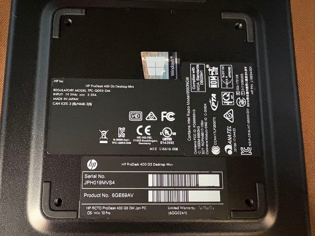 HP ProDesk 超小型 第9世代i5 メモリ16GB SSD＋HDD