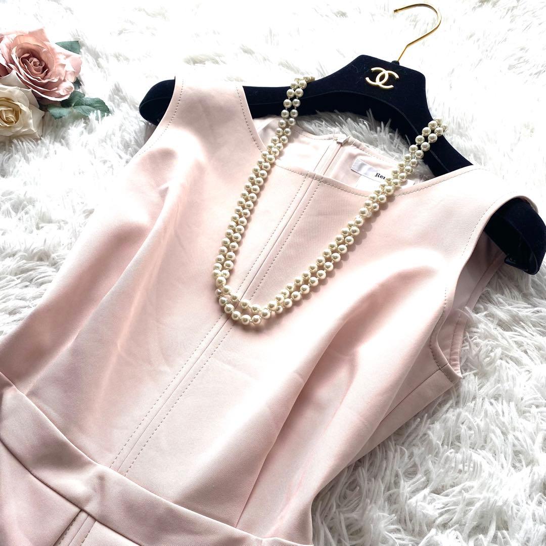 美品✨ルネ　ワンピース　ピンク　ひざ丈　タック　ノースリーブ　36 M