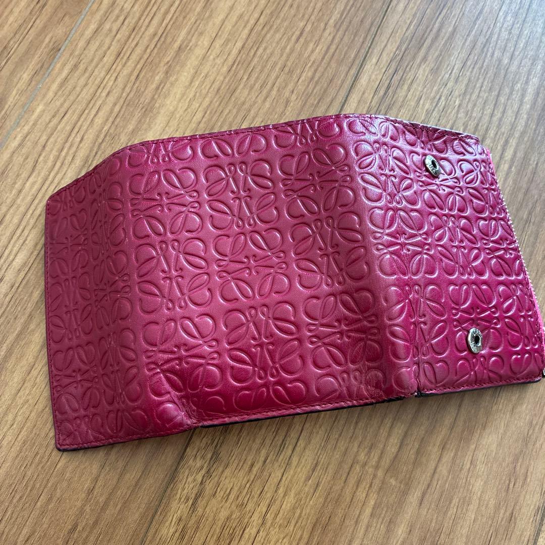 LOEWE レザー 三つ折り財布 ピンク