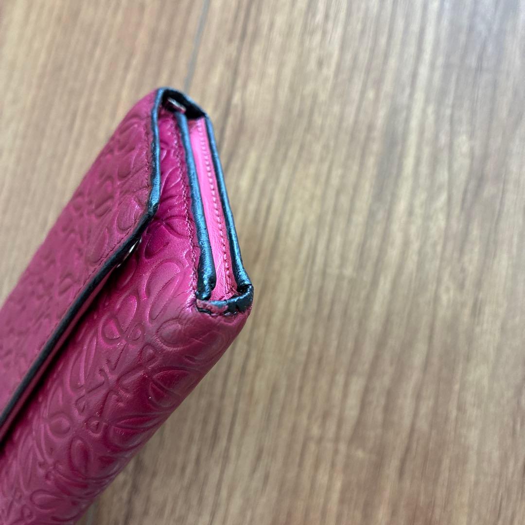 LOEWE レザー 三つ折り財布 ピンク