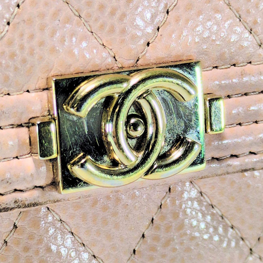 【CHANEL】シャネル ボーイシャネル 三つ折り財布 キャビアスキン ピンク