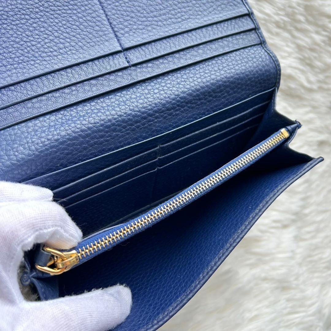 希少✨PRADA ヴィッテロダイノ 長財布 金ロゴ レザー ネイビー