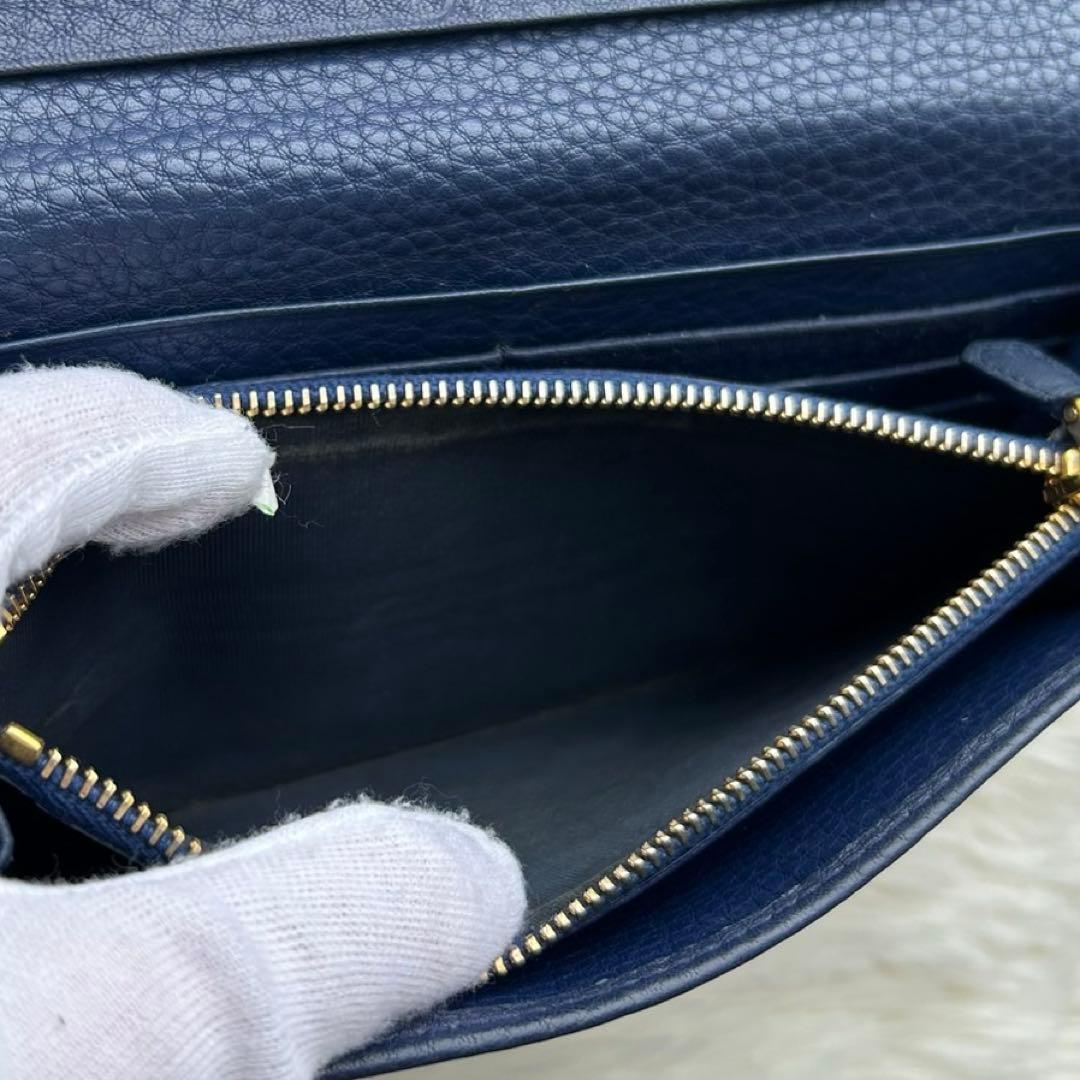 希少✨PRADA ヴィッテロダイノ 長財布 金ロゴ レザー ネイビー