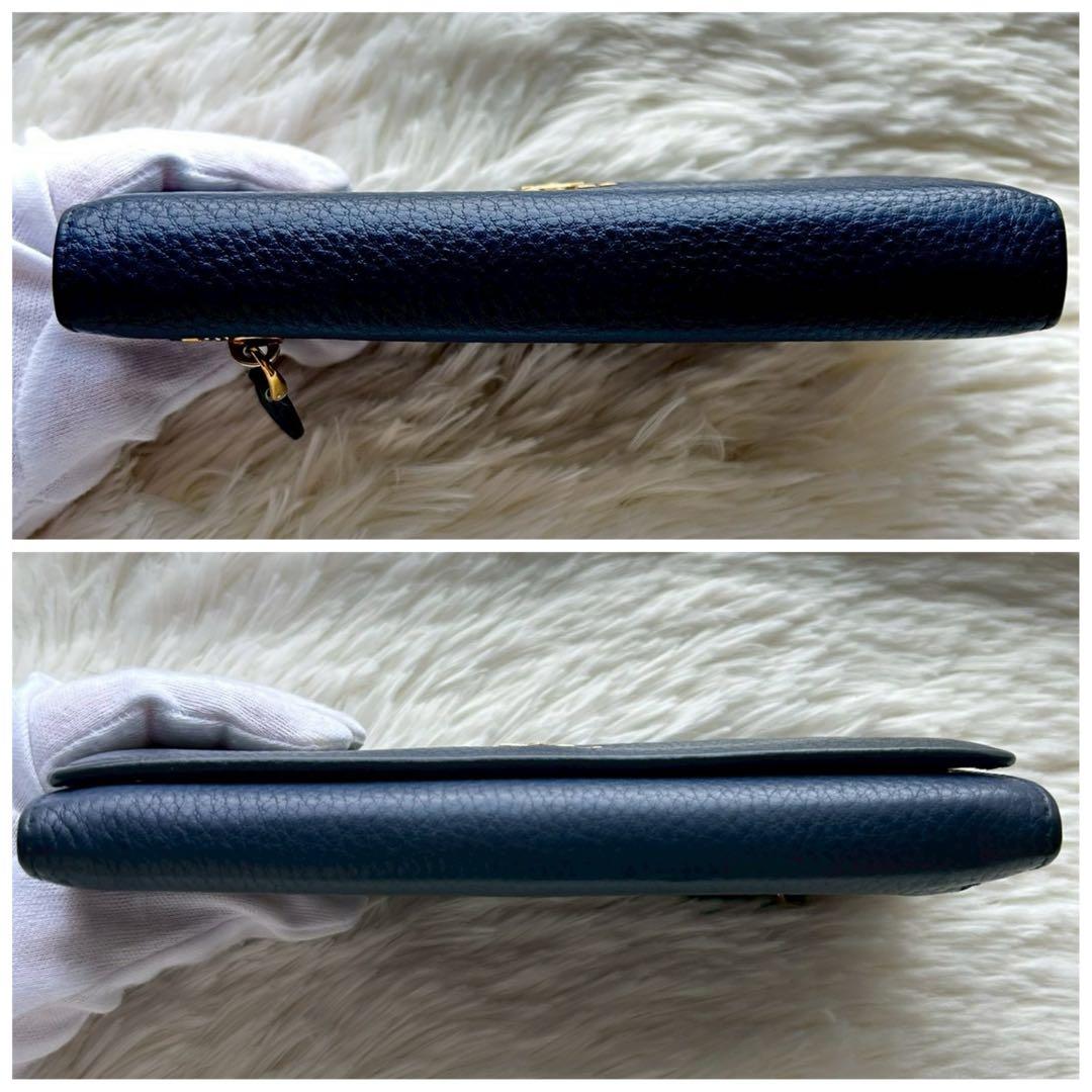 希少✨PRADA ヴィッテロダイノ 長財布 金ロゴ レザー ネイビー
