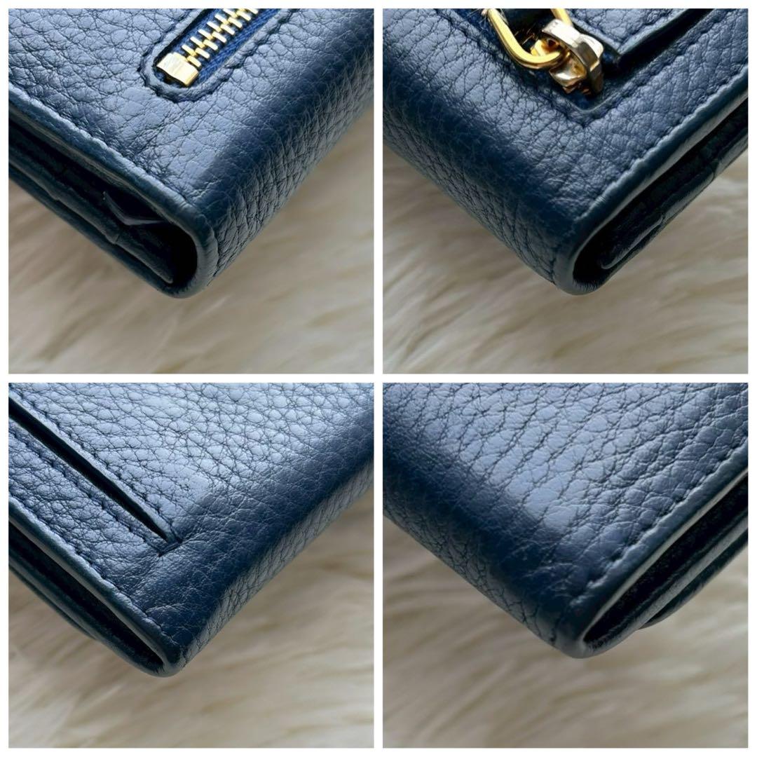 希少✨PRADA ヴィッテロダイノ 長財布 金ロゴ レザー ネイビー