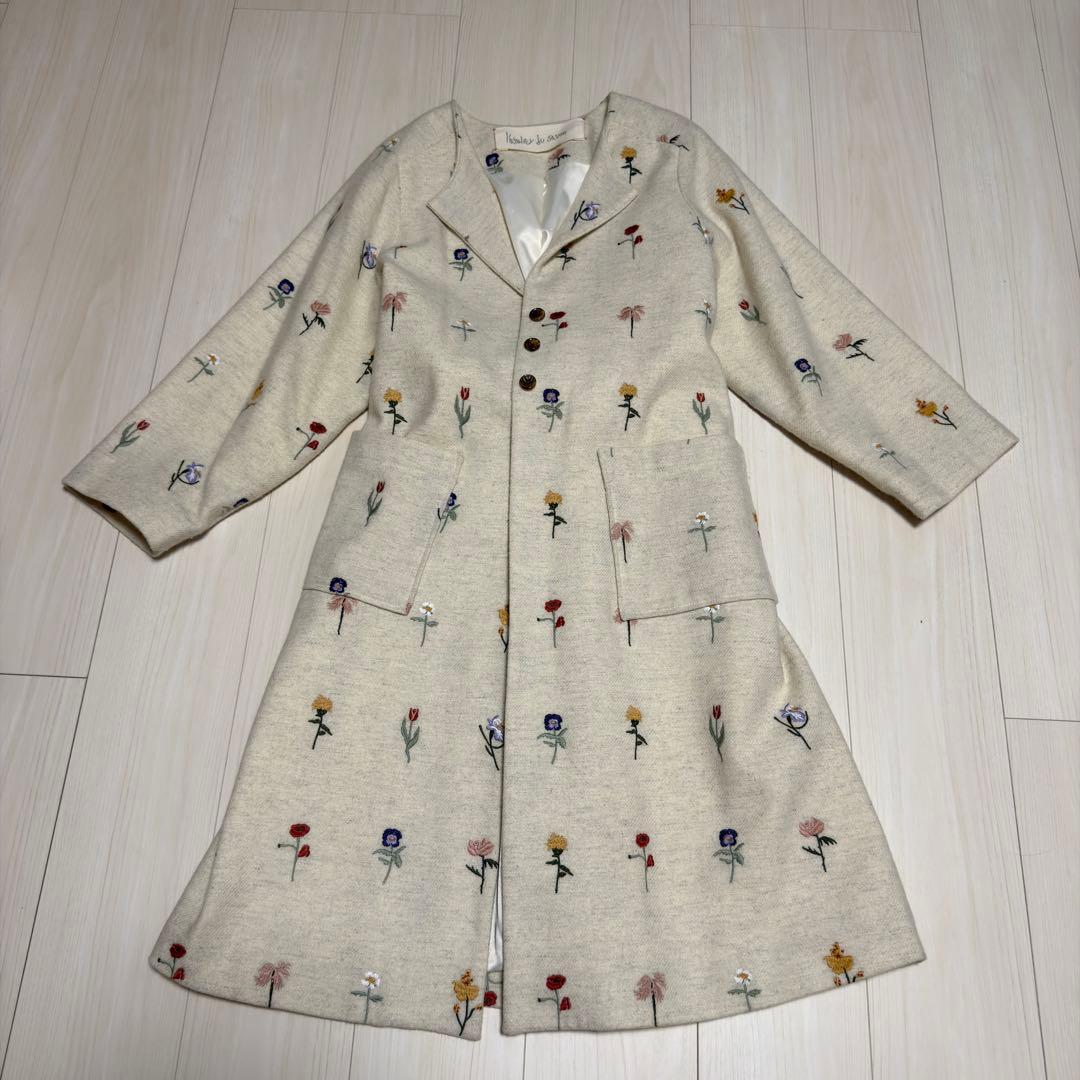l'atelier du savon きちんと並ぶお花刺繍　ロングコート