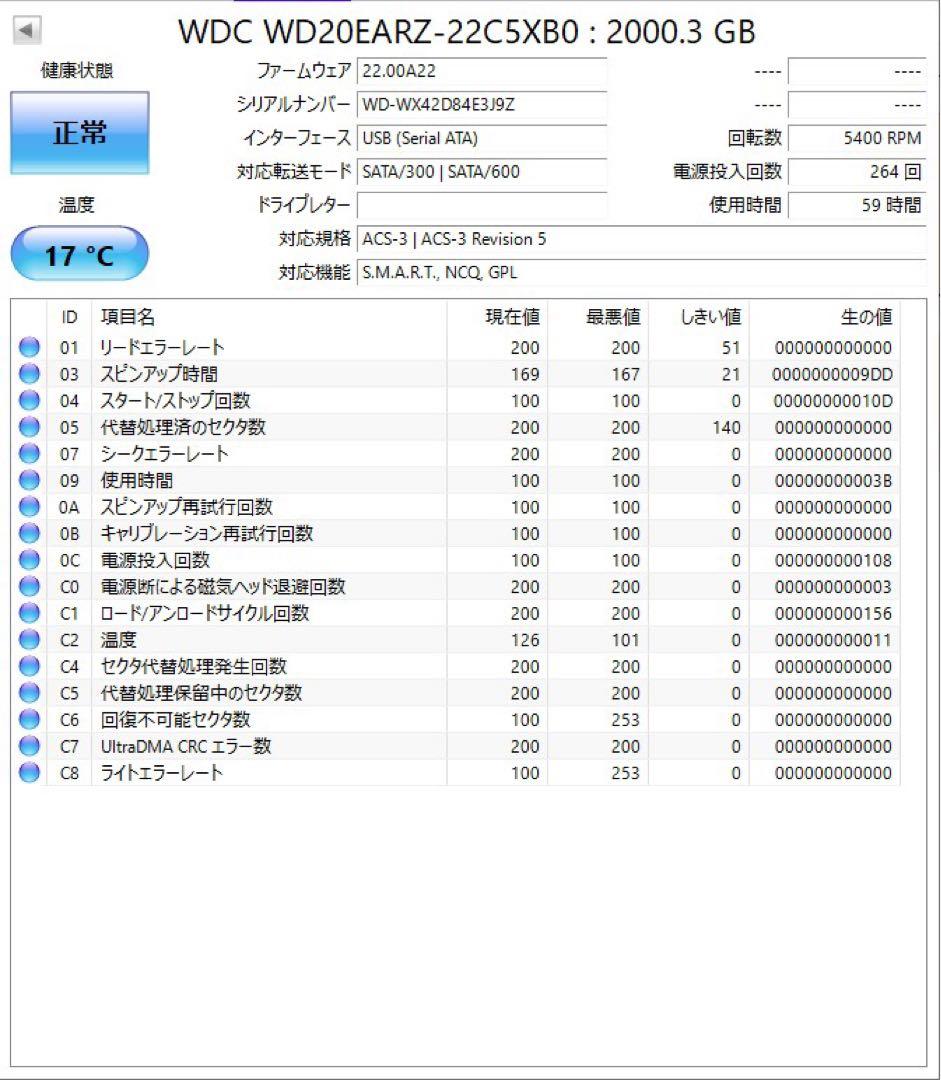 使用59時間★2TB★ Western Digital WD Blue