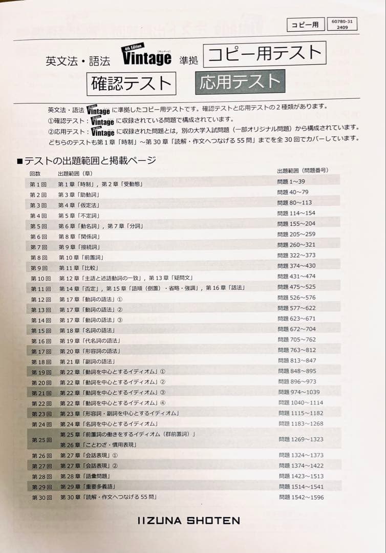 いいずな書店 Vintage 4訂版 確認テスト冊子&テストクリエイター2024