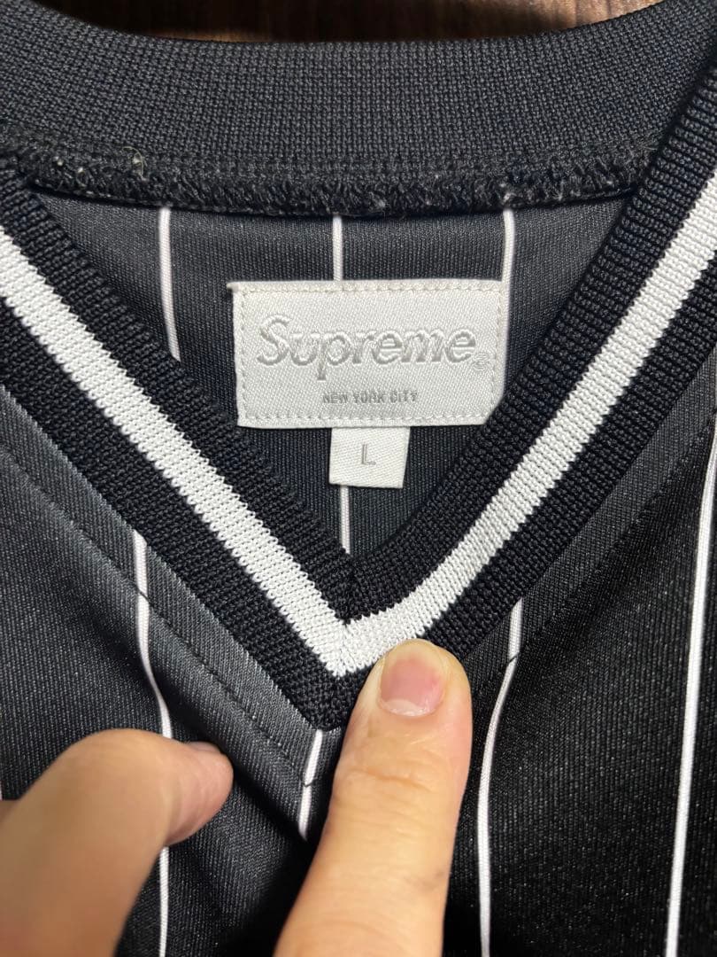 Supreme ストライプベースボールシャツ Lサイズ