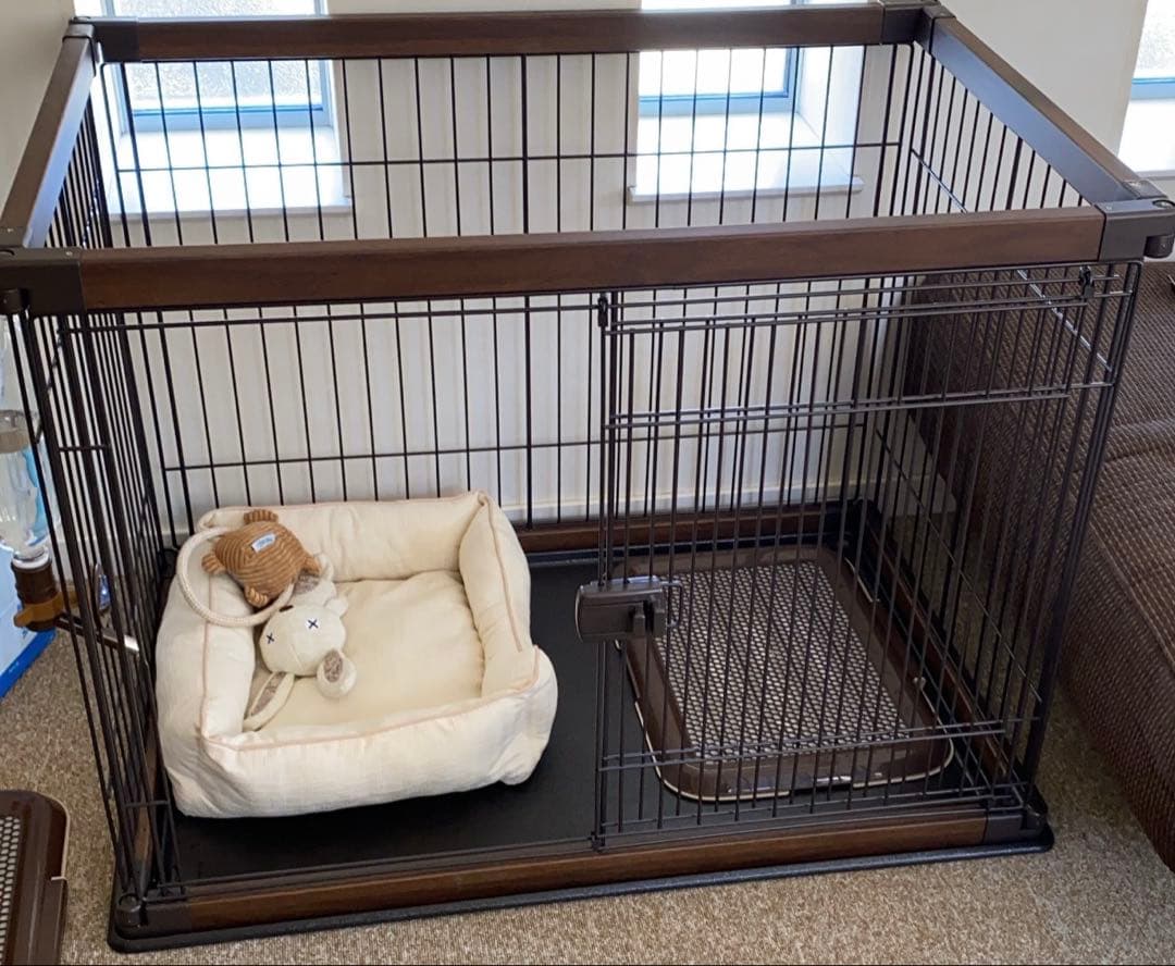 ペットケージ　ウォルナット　屋根付き　トレー付き　犬サークル