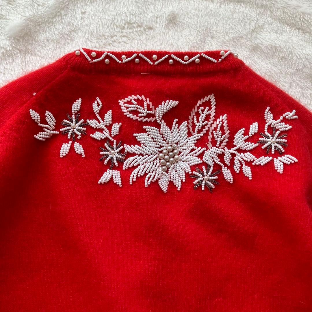 50年代〜60年代ヴィンテージ ビーズ刺繍 サテン裏地付き ニットカーディガン