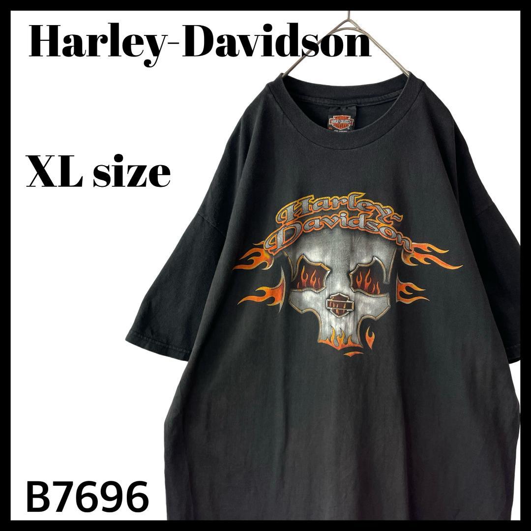 90s USA製 ハーレーダビッドソン スカル Tシャツ フェードブラック XL