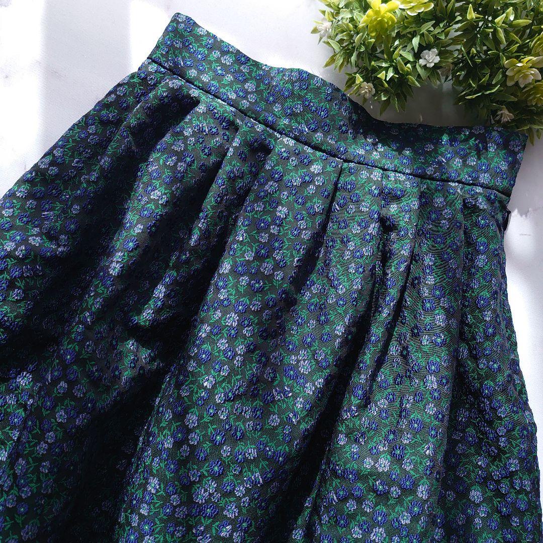 24AW エムズグレイシー 小花柄ジャガード刺繍 フレアスカート 黒 36 S
