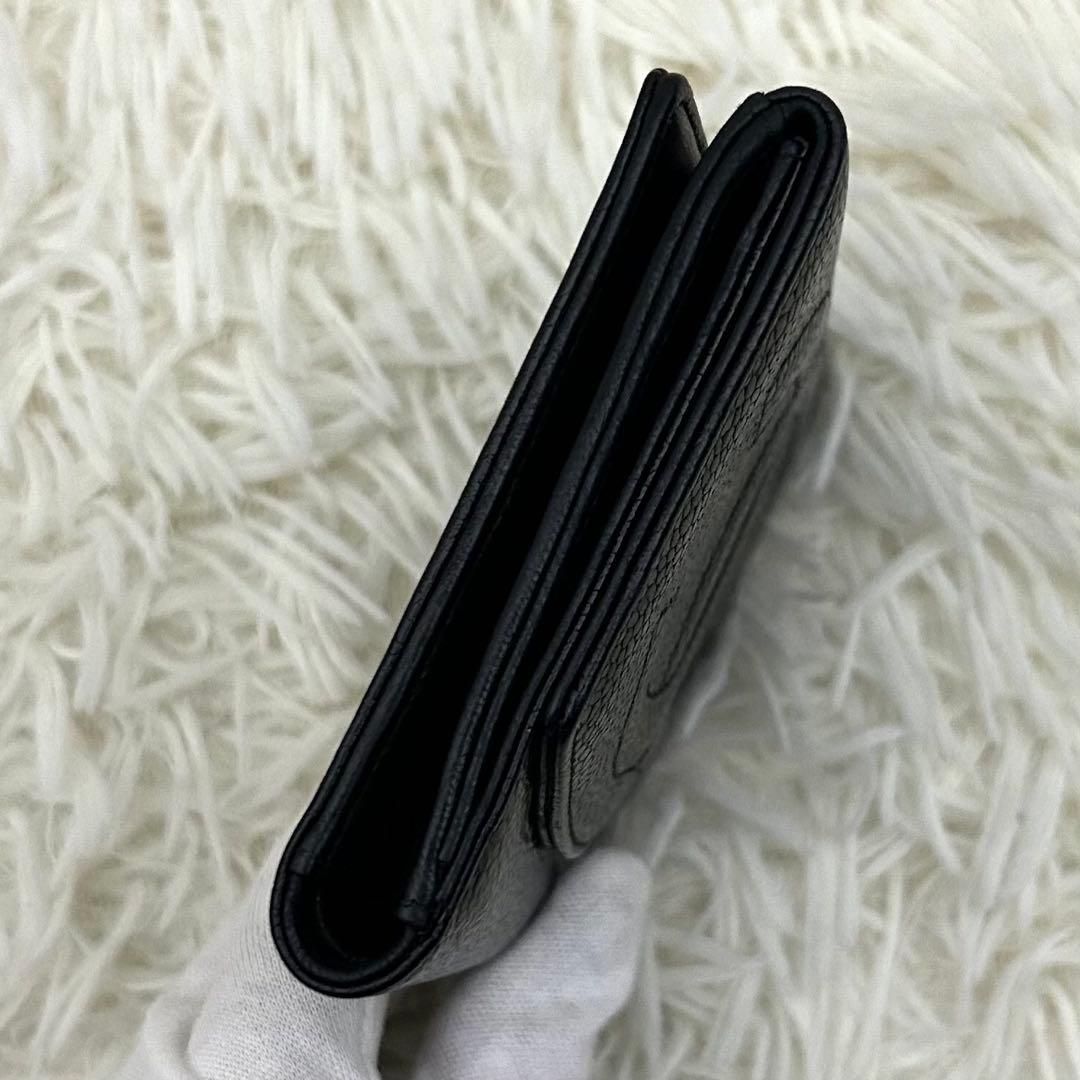 【美品】CHANEL キャビアスキン ココマーク 二つ折り財布 ブラック