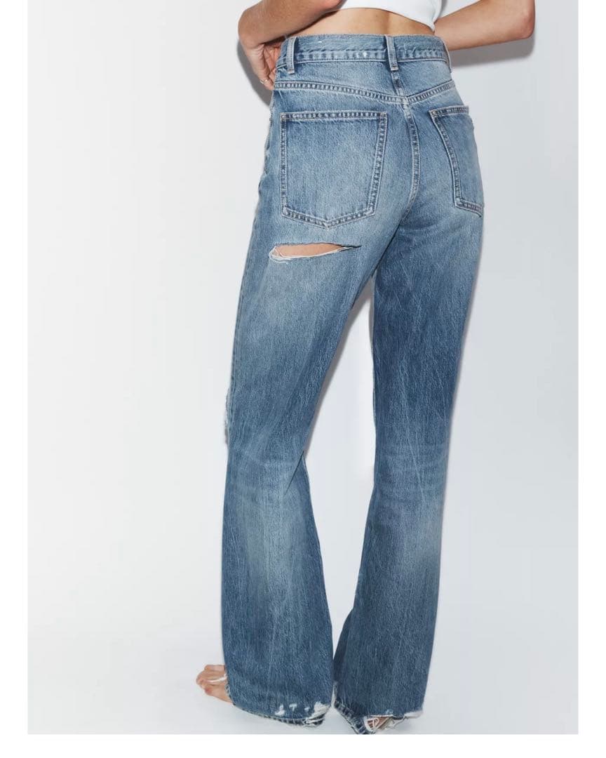 TRF ダメージ加工ワイドレッグハイウエストジーンズ　ZARA 32インチ