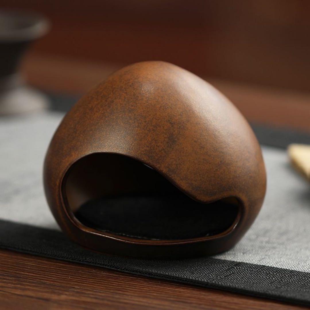 陶器製 お香立て 顔型 茶色