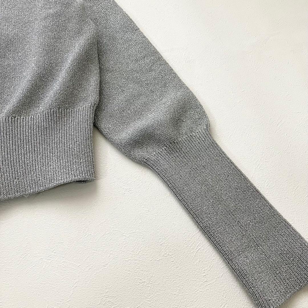 Whim Gazette ラメカーディガン　ニット　クルーネック　シルバー　F