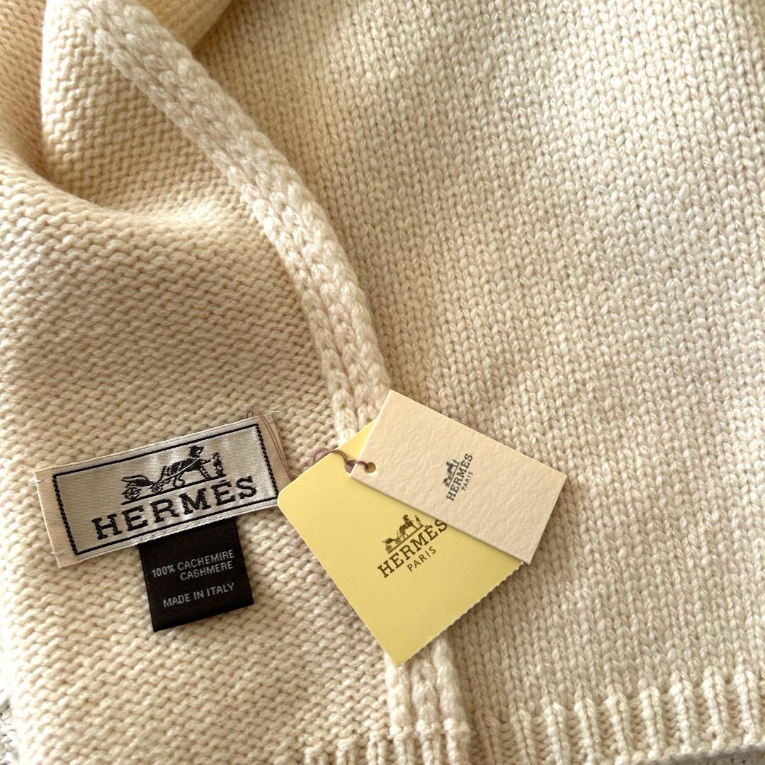【新品未使用】HERMES エルメス カシミヤ マフラー オフホワイト