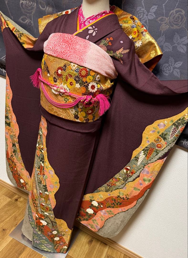 正絹振袖フルセット（杜若色）★金駒刺繍★金彩