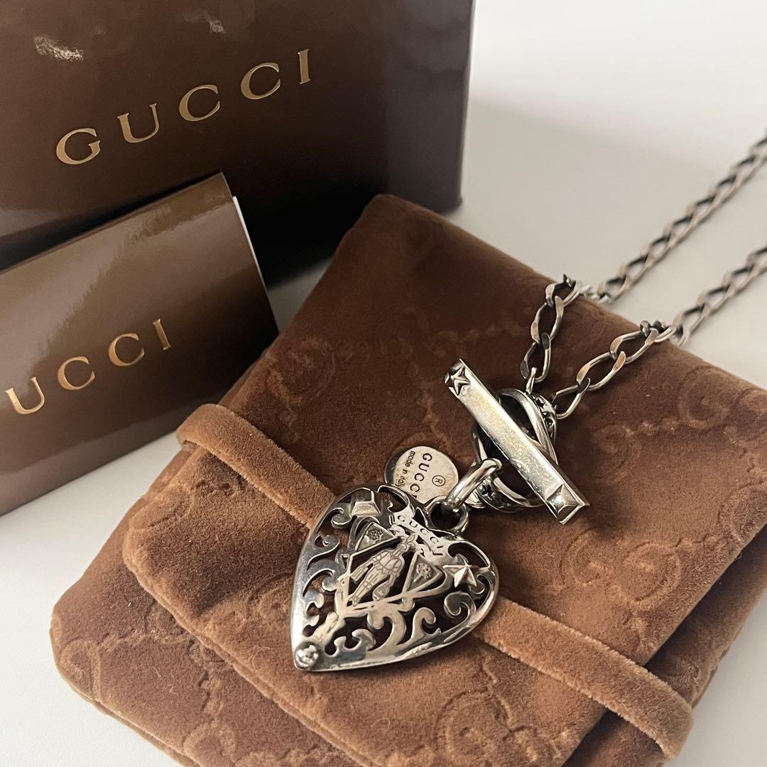 グッチ　ネックレス　ハート　クレスト　トグル　925　シルバー　イタリア製