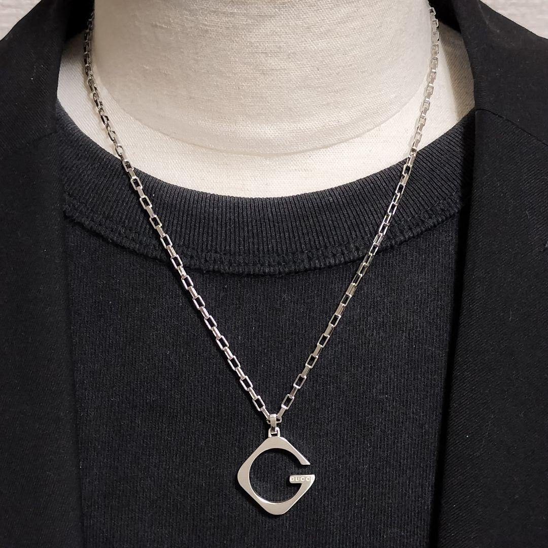 グッチ ネックレス トップ ロゴ G プレートシルバー 925